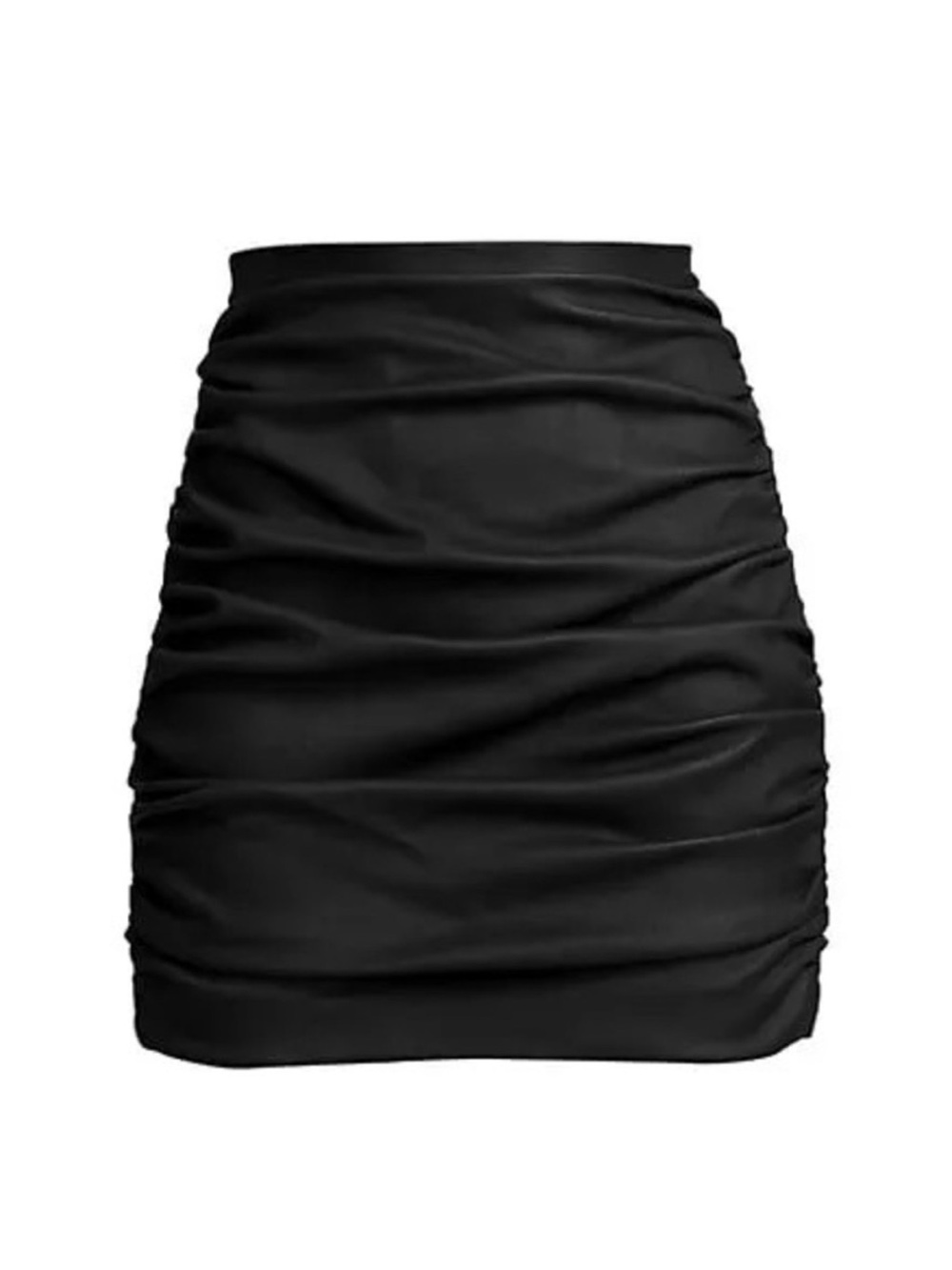 LaQuan Smith Black Ruched Lambskin Mini Skirt